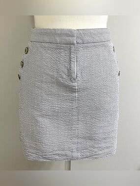 J Crew Womens 6 Navy Blue White Stripe Skirt Boho Y2K Summer Fisherman Preppy